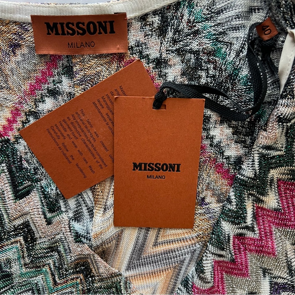 Missoni Multicolor Zig Zag Chevron Metallic Knitted V-Neck Midi Bodycon Dress 4 - Picture 6 of 16